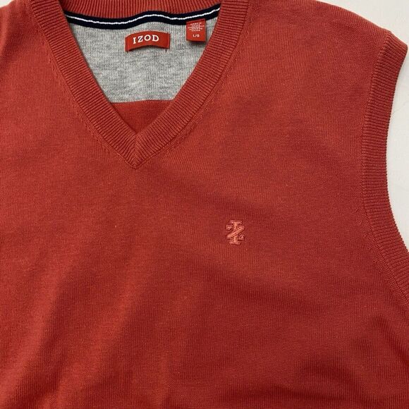 Lot of 2 V Neck IZOD Red Orange & WH Belk Blue Cotton Sweater Vests Men's Size L - Picture 3 of 16